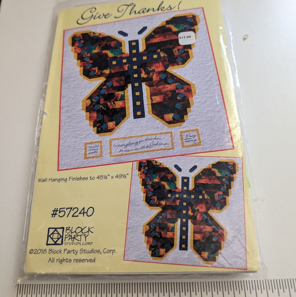 Give Thanks Butterfly Quilt Pattern & Scripture Verse Fabric Panel, Block Party